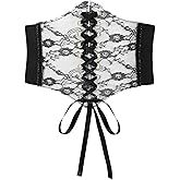 WHIPPY Women Lace-up Corset Waist Belt Transparent PVC Lace Crochet Petal Elastic Wide Belt for Dress