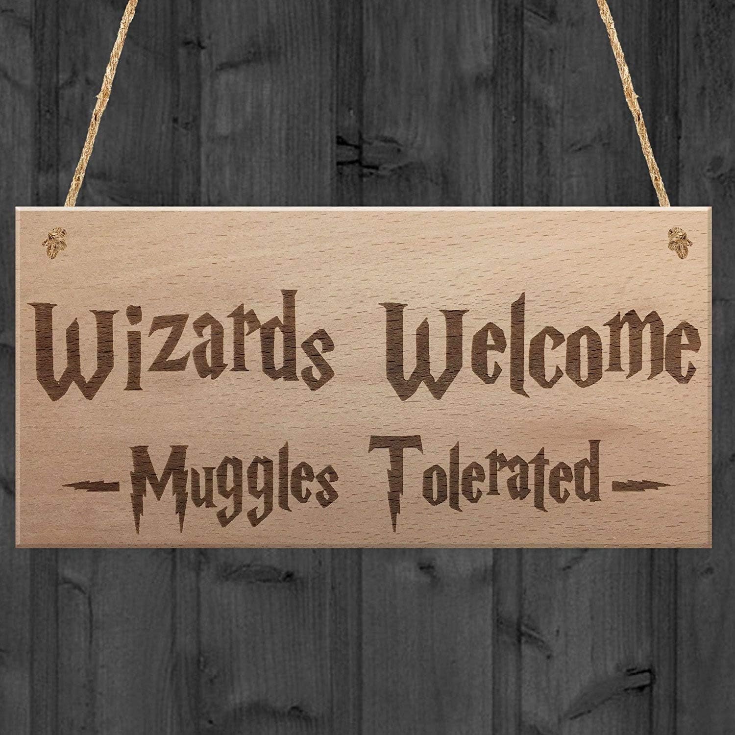 Red Ocean Wizards Welcome Muggles Tolerated Gift Hanging Plaque Magic Home Sign, brown, 7.87 x 3.94 inches