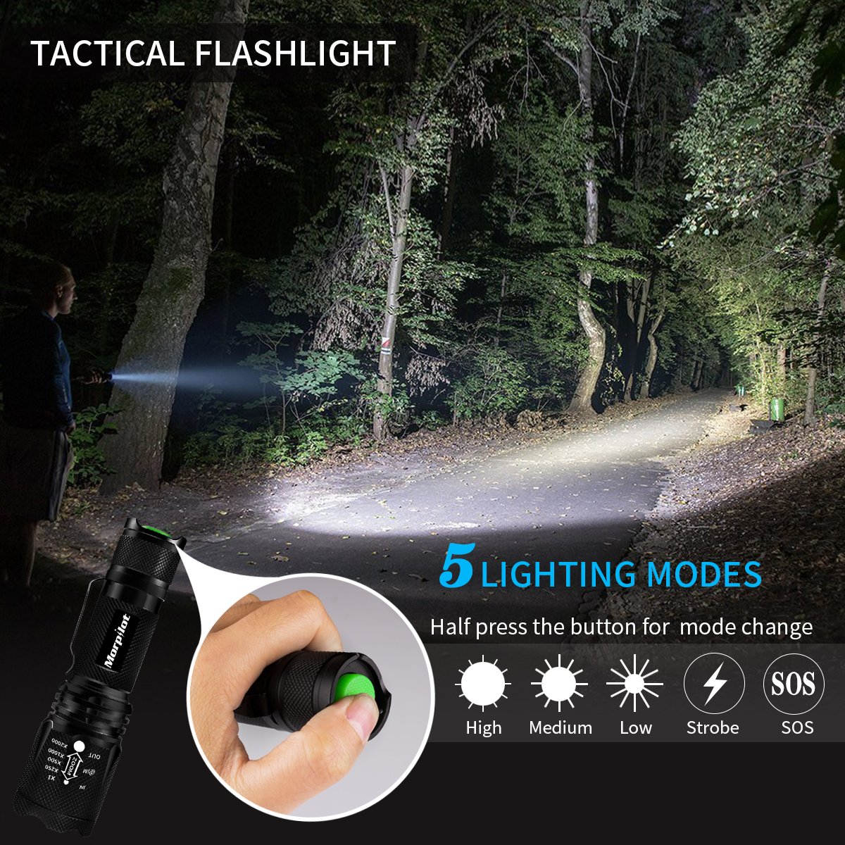 Multitool Knife & Flashlight Set Morpilot 5 in 1 Multi-Purpose Pocket Knife, 500LM 5Modes Portable Handheld Flashlight for Camping Hunting Backpacking Fishing Outdoor Survial,Ideal for gift