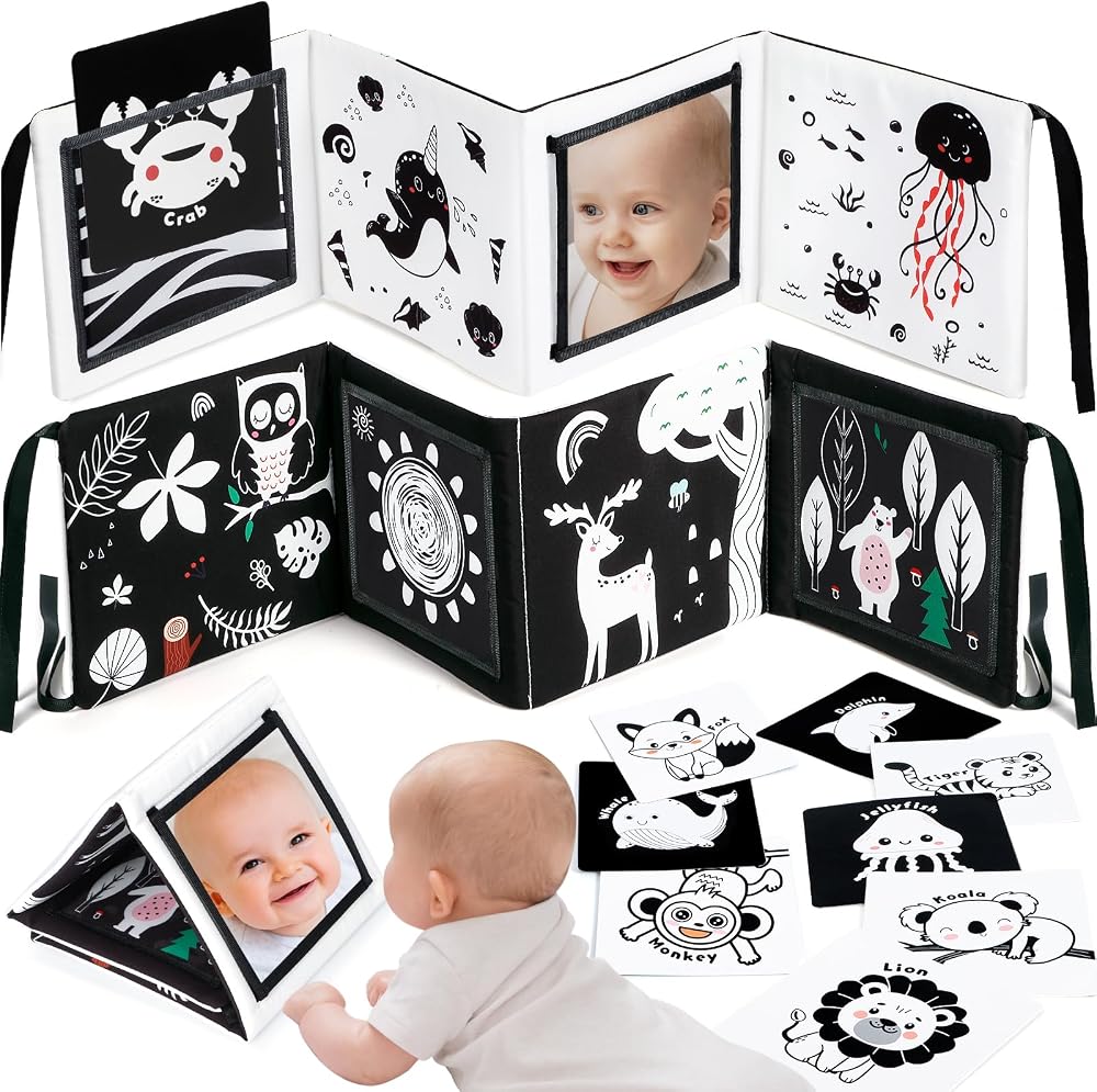 URMYWO Newborn High Contrast Baby Book Black and White Sensory Toys 0-12M