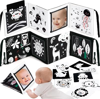 URMYWO Newborn High Contrast Baby Book Black and White Sensory Toys 0-12M