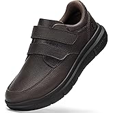 FitVille Men's Extra Wide Walking Shoes, Hook and Loop Comfortable Leather Business Shoes, Orthopedic Diabetic Shoes Dress Sneakers for Edema and Swollen Feet