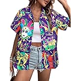 Mardi Gras T-Shirt Hawaii Shirts Women Street Carnival Themed Masks Graphic Tees Beach Vacation Short Sleeve Button Up Tops