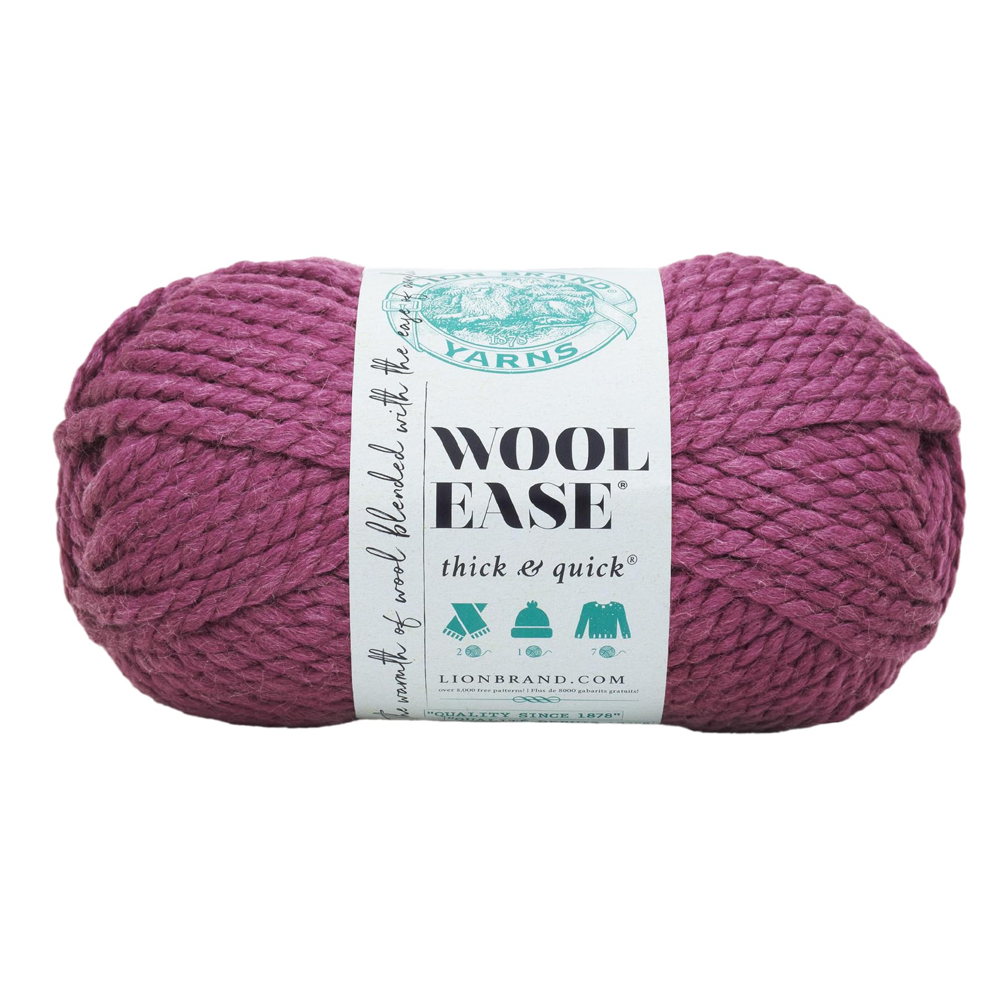 Lion Brand Yarn Wool-Ease Thick & Quick, Super Bulky Wool Blend Yarn for Knitting, Crochet, and Crafts, Fig, 1 Pack — image 1