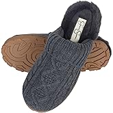 Jessica Simpson Women's Soft Cable Knit Memory Foam Clog Slippers with Indoor/Outdoor Sole
