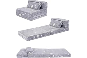 Elftopia 3-in-1 Folding Sofa Bed for Kids, Tri Folding Floor Toddler's Mattress, Glow in Dark-Stars