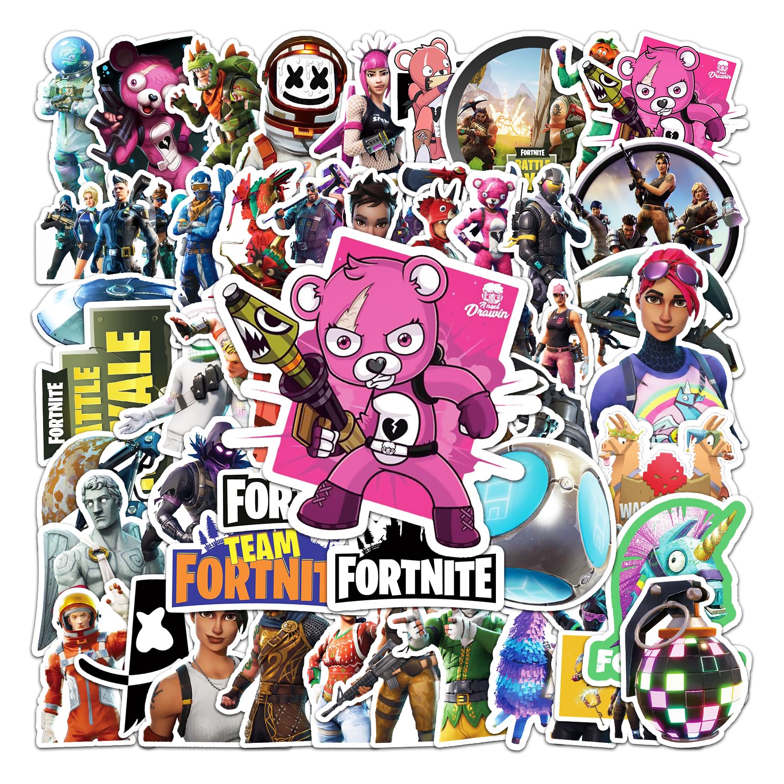 Adkumil 50Pcs Forts Stickers, No Repeat, Waterproof Vinyl, For Kids Teens Girls, Forts Theme, Cartoon Style, Glitter Embellishment, Single Use, Outdoor, 7cm x 7cm x 1cm, 30g