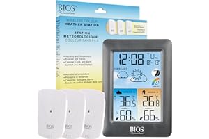 BIOS Weather Wireless Indoor/Outdoor Weather Station – Displays Forecast, Humidity, Clock, Alarm, Moon Phase, USB Powered, 3 