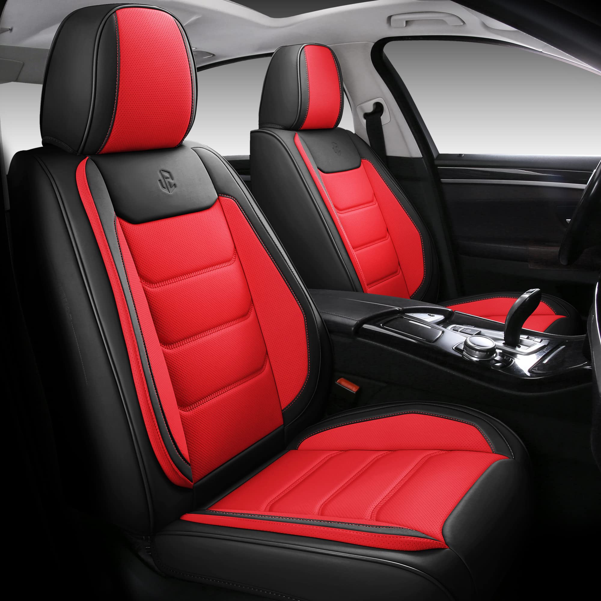 Photo 1 of Isen-CoverAuto Full Coverage Faux Leather Car Seat Covers Universal Fit for Most Cars,Trucks,Sedans and SUVs with Waterproof Leatherette in Automotive Seat Cover Accessories (Black and Red)
