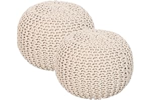 REDEARTH · Round Pouf Ottoman - Hand Knitted Cable Boho Poof Home Décor Pouffe Circular Footrest for Living Room - Nursery - Bedroom - Lounge 100% Cotton (18”x18”x14”) - Ivory, Set of 2
