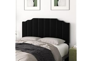 Befurtori Queen Size Headboard Only, Velvet Wall Mounted Headboard Queen Size for Adjustable Bed, Modern Vertical Channel Design with Curved Tufted Upholstered Head Board and Luxury Soft Padded, Black