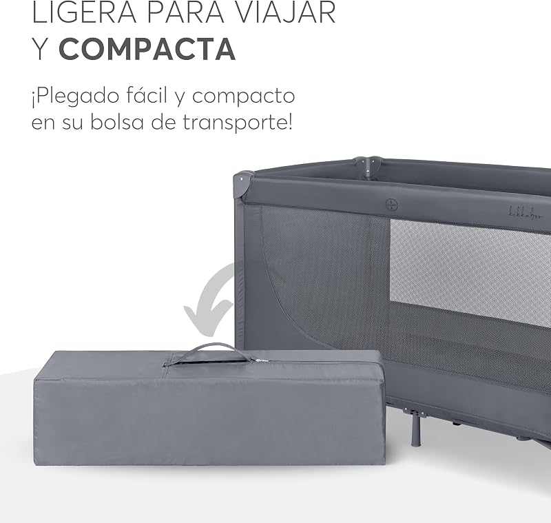 KikkaBoo Cuna de Viaje SO Gifted 2026, Cuna Bebe 125x65X76cm cm hasta 15 kg, Parque Plegable con Bolsa de Transporte, Ligera y Compacta, Gris
