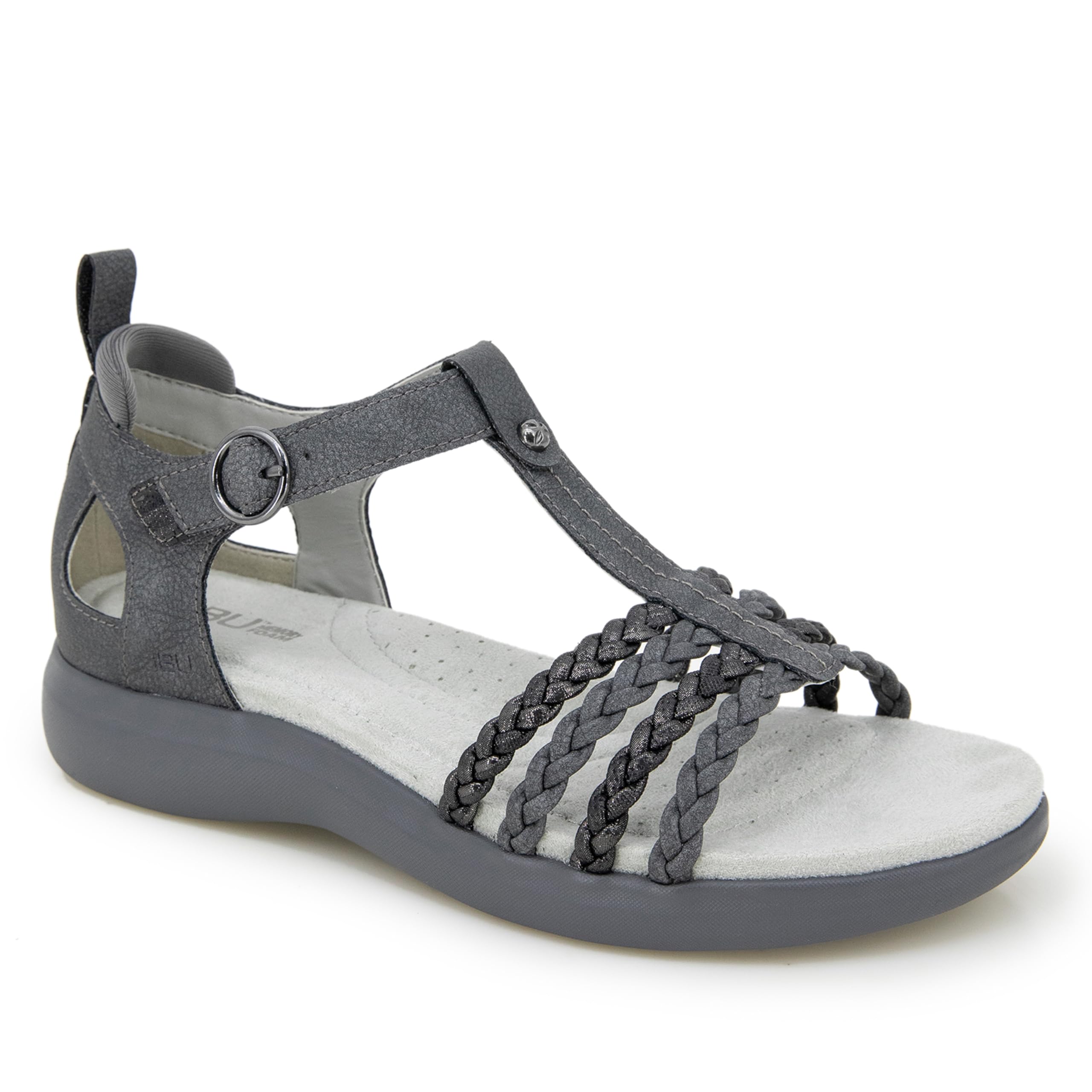 JBU by Jambu Women’s Prague Flat Sandal, Charcoal/Black, 6