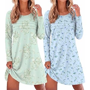Ekouaer 2 Pack Long Sleeve Nightgown for Women Crew Neck Sleepshirts S-3XL | Excellent Value for the Price Features Many Cute