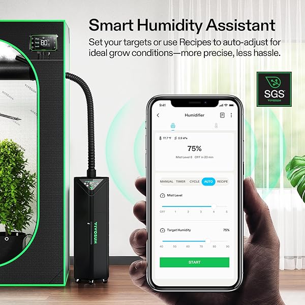 VIVOSUN AEROSTREAM H19 INTELLIGENT ENVIRONMENTAL 19L HUMIDIFIER WITH TEMP & HUMIDITY PROBE, TOP CONTROL PANEL, SMART REMOTE CONTROL, DESIGNED SPECIFICALLY FOR USE WITH GROW TENTS