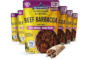 Old Hacienda Beef Barbacoa, | 100% Shredded Seasoned Beef with Sauce | Fully Cooked & Ready to Eat | 18g Protein | No Preservatives, Artificial Flavors or Colors | BPA Free Pouch | Pack of 6 - 8 oz