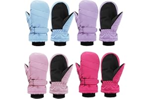 Geyoga 4 Pairs Kids Mittens Waterproof Ski Gloves Boys Girl Warm Snow Winter Mittens for Kids Toddler Outdoor Activities