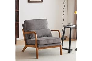 Karl home Mid-Century Modern Accent Chair, Living Room Chairs with Pillow Corduroy Upholstered Lounge Armchair with Solid Woo
