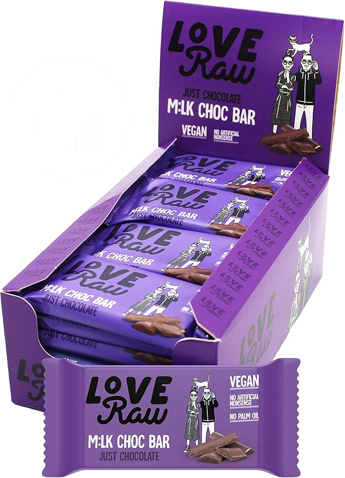 LoveRaw Vegan Milk Chocolate Bars Just Chocolate Flavour Full Case