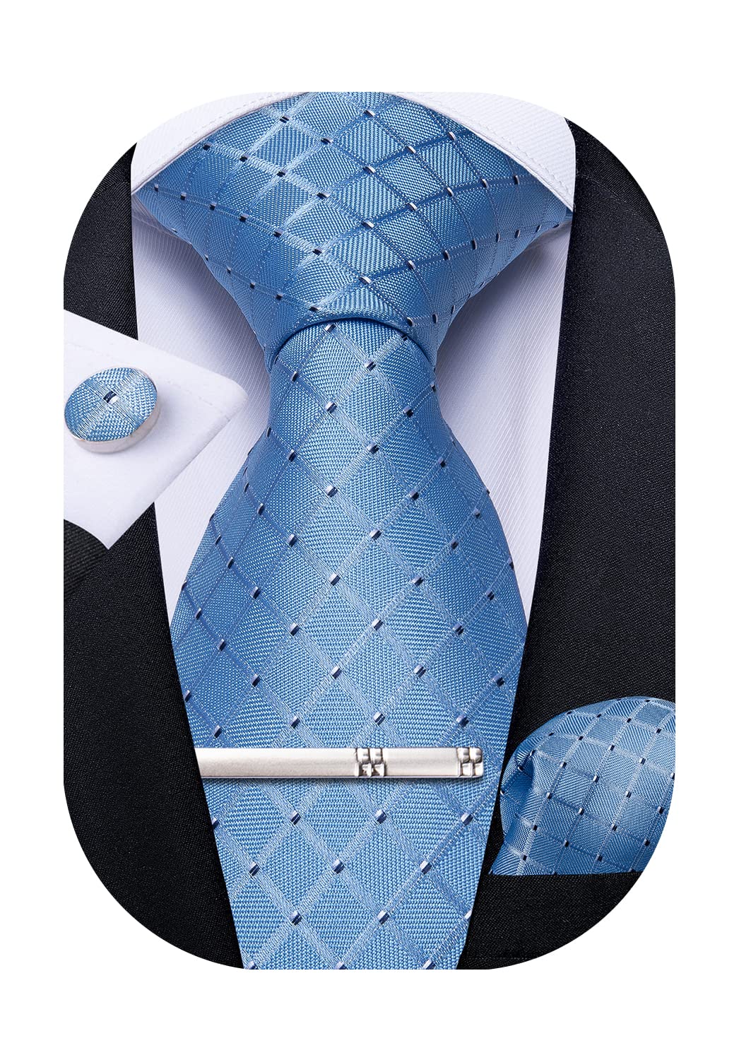 DiBanGu Plaid Tie Men's Silk Tie and Pocket Square