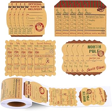 Amazon.com: 200 Pieces Christmas Stickers Adhesive Kraft Labels Xmas Kraft Stickers for Seals ...