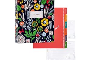 Jot & Mark 3 Ring Recipe Binder 8.5" x 9.5" | Full-Page with Clear Protective Sleeves and Color Printing Paper for Family Recipes (8.5" x 9.5" Recipe Binder, Pinwheel Floral)