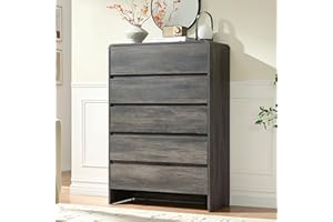 Jocisland 84 cm Tall 5 Drawer Dresser for Bedroom, Modern Chest of Drawers with Rounded Corners, Anti-Tip Kit, Large Storage 
