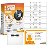 ARAHOL Magnetic Name Badge Holders 50 Pack – 3.5 x 2.25 Horizontal ID Card Holders with Strong Magnets, No Pin, Reusable PVC Name Tags for Office, School, Hospital & Events
