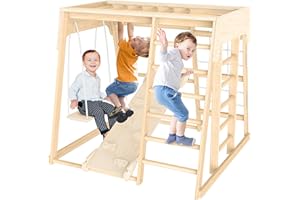 Zupemo Indoor Playground Jungle Gym, Indoor Jungle Gym for Toddlers, Playground Toddler Climbing Toys, Multifunction Montessori Play Gym Playground Sets with Climbing Wall, Slide, Monkey Bars, Swing