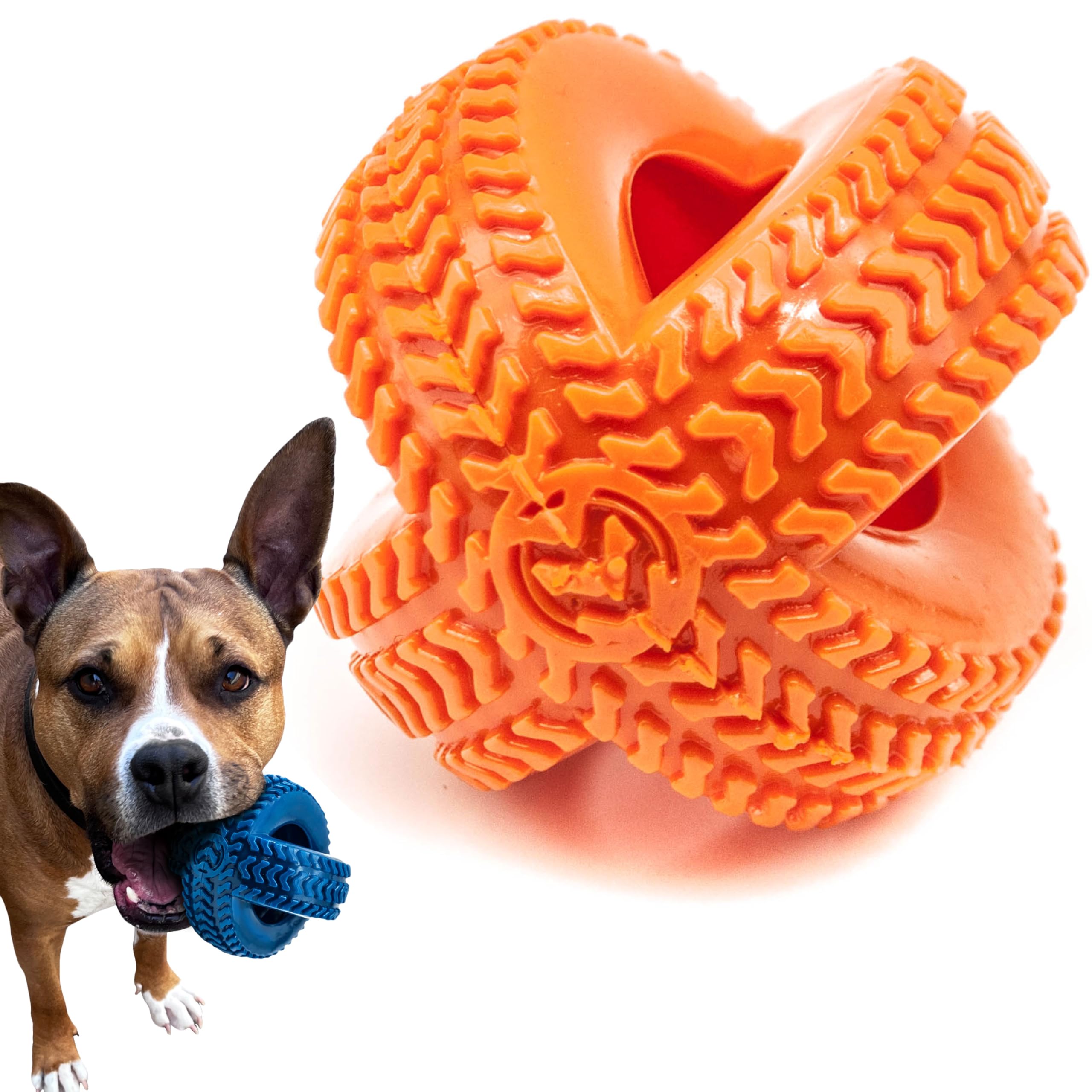 Petopedia Rubber Dog Chew Toys TWIN TYRE – Flexible & Tough Dogs Toy TIRE WHEEL – Interactive Play for Boredom, Treat Dispensing, Puppy Teething, Chews (Orange, Medium)