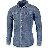 Men's Long Sleeve Double Pocket Snap Denim Shirt