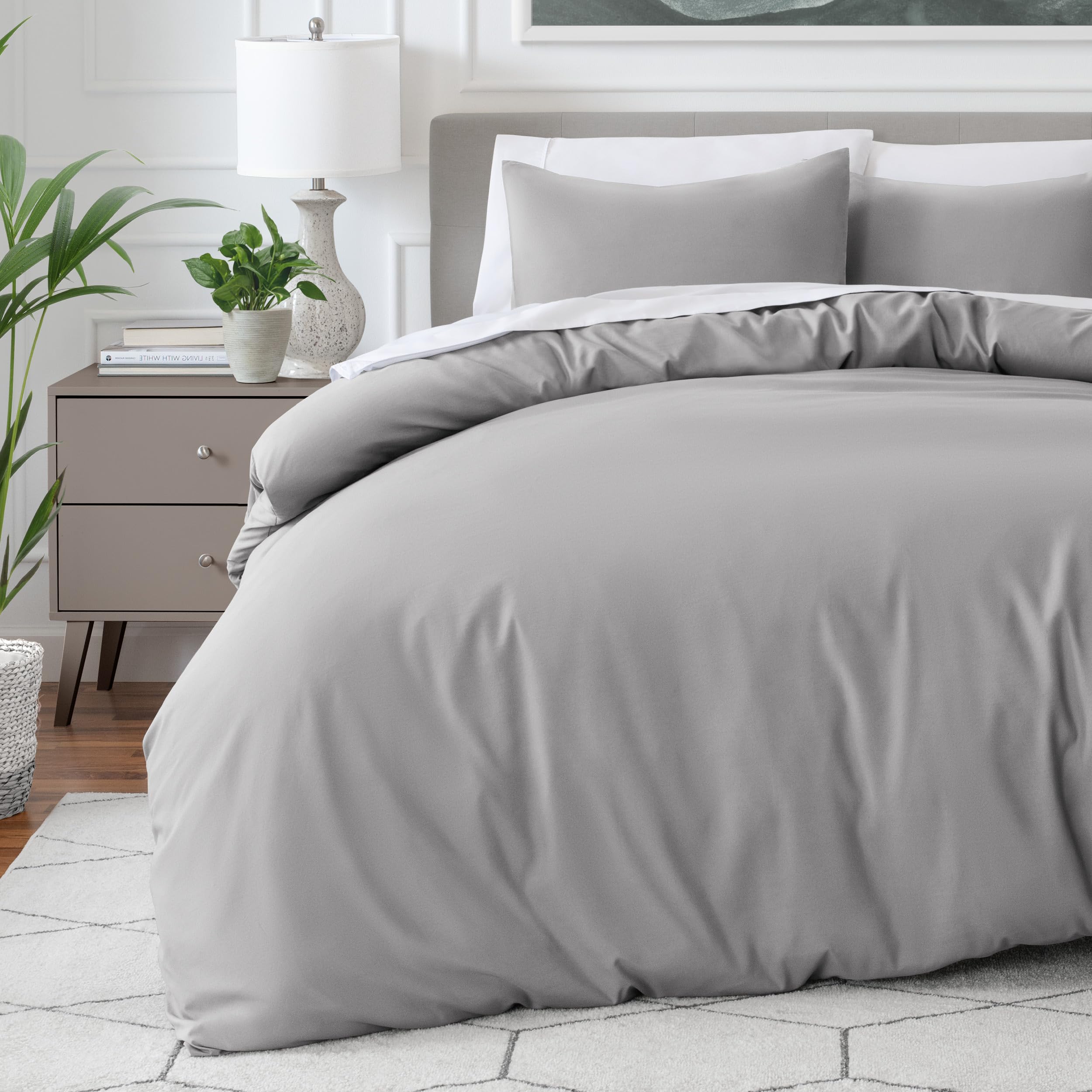 Bare Home Single Size Duvet Cover Set - Premium 1800 Ultra-Soft - Lightweight - Cooling - Bed Set with 1 Pillowcase (Single, Light Grey)