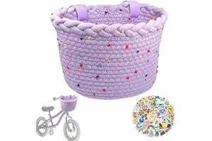 RELWEARS Kids Bike Basket Rope Woven Front Bicycle Basket for Boys Girls Kids Front Handlebar Basket for Scooter,Balance Bikes Cute Bike Basket with Colored Spots
