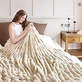 blunique Ultra Soft Faux Rabbit Fur Throw Blanket, Cozy Fuzzy Blanket for Couch Bed, Plush Warm Decor Gifts, Luxury Thick Fluffy Blanket for Women & Men, 60x80 inches, Tie-Dyed Khaki
