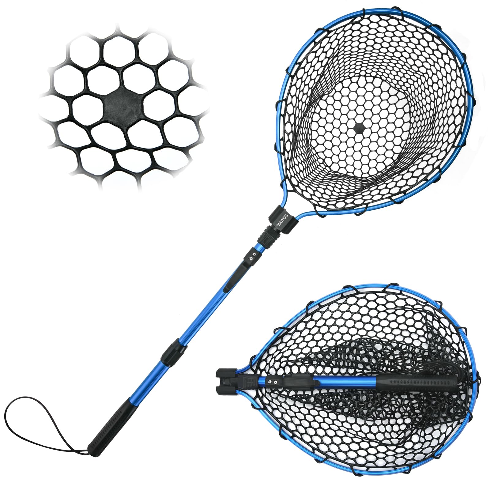 Matymats Fishing Landing Net - Lightweight Portable With Rubber Mesh, Retractable and Foldable for Fly, Kayak, Catfish, Bass, Trout Fishing