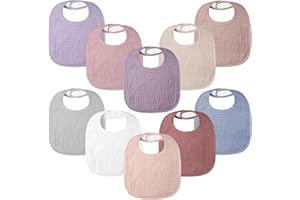 BEARMOSS 100% Cotton Muslin Baby Bibs 10-Pack Baby Drool Bibs for Unisex Baby Toddlers Infant Newborns Drooling and Teething