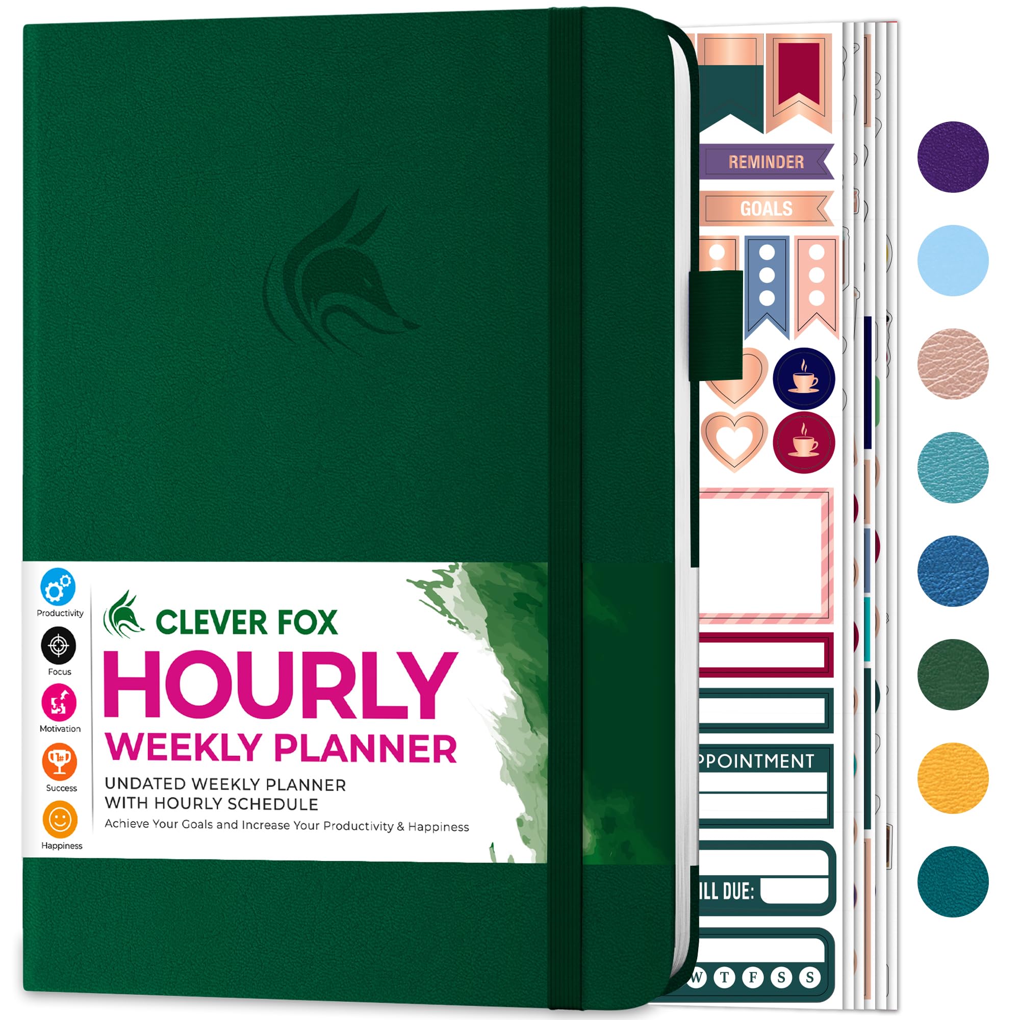 Clever Fox Planner Schedule – Undated Weekly & Monthly Life Planner with Time Slots, Appointment Book & Daily Organizer, A5 (Forest Green)