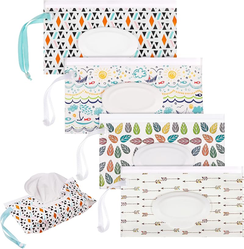 RosewineC 4 Pack Wet Wipe Pouch 10x6 in Reusable Wipes Dispenser