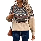 SHENHE Women's Crew Neck Sweater Long Sleeve Aztec Geometric Fall Sweater Soft Knit Pullover
