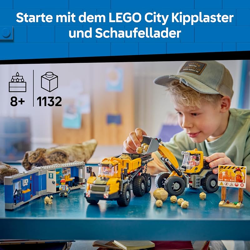 City Kipplaster und Schaufellader Spielzeuge - Baustellenfahrzeuge mit funktionierenden Funktionen und 3 Minifiguren - STEM Geburtstagsgeschenk für Jungen ab 8 Jahren - 60494 — Foto 2 von 8