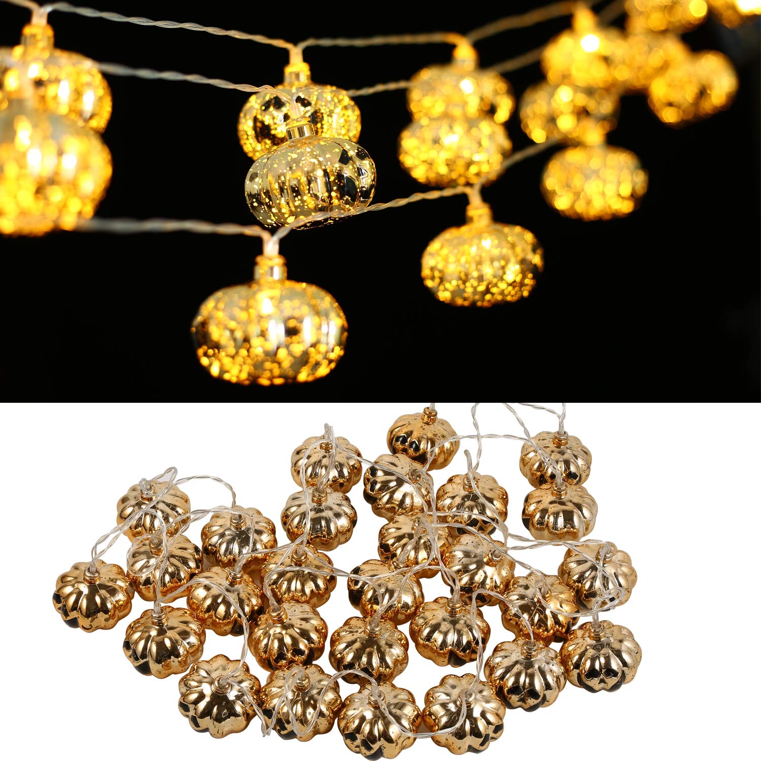 Global-Store Halloween Pumpkin String Lights Decorations, 15ft 30 LED Fairy String Lights Battery Powered Indoor Outdoor, Waterproof 2 Modes Hanging Lights Holiday Decorations for Party, Home, Patio