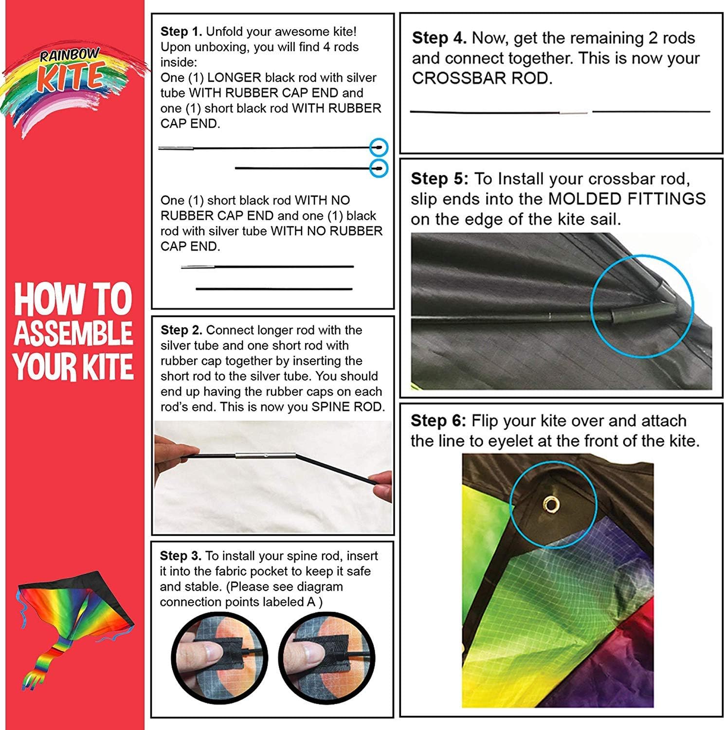 2 Pack Kites for Kids Ages 4-8 - Large Rainbow Kite and Ice Cream Kite for Boys and Girls with 50 LB x 328-ft - Twisted Kite Line - Easy to Fly and Easy to Assemble Kids Kites, Weatherproof Beach Kite: Toys & Games
