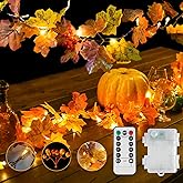 suddus Fall Leaves Garland with Lights, 20LED Battery Operated Fall Lights with Timer, Thanksgiving Decoration for Home, Table, Mantle, Office, Outdoor, Autumn, Halloween, Yellow