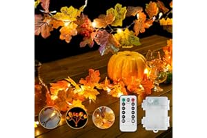 suddus Fall Leaves Garland with Lights, 20LED Battery Operated Fall Lights with Timer, Fall Decoration for Home, Table, Mantle, Office, Outdoor, Autumn, Halloween, Yellow