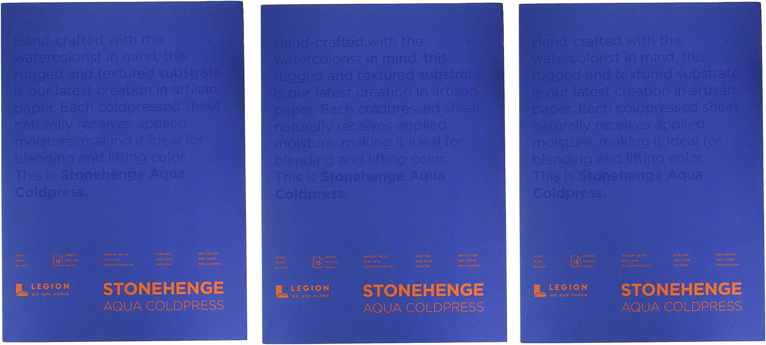 Stonehenge Aqua Legion Watercolor Block, 140lb. Cold Press, 10 X 14 inches, White, 15 Sheets (L21-SQC140WH1014) (Тhrее Pаck)
