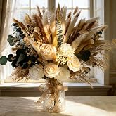 JARELING 101pcs Artificial Flowers in Vase Natural Dried Pampas Grass | 16.1'', Include Glass Vase, Dried Eucalyptus, Boho Ho