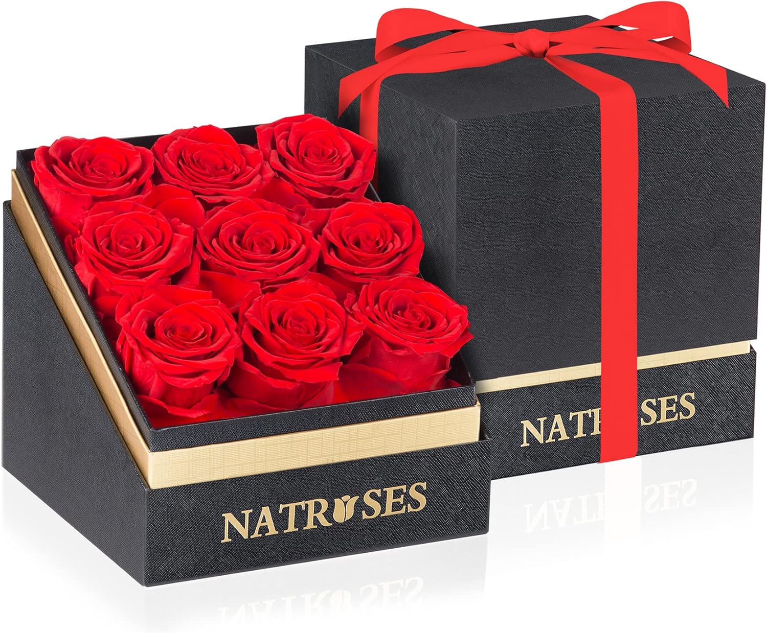 Dried & Preserved Flora - NATROSES Forever Preserved Roses in a Box, 100% Real Roses That Last Up to 3 Years, Flowers for Delivery Prime Birthday, Valentines Day Gifts for Her, Birthday Gifts (Red)