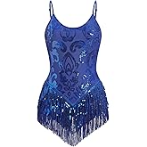 IBAKOM Women Sexy Sequins Fringe Bodysuit Sparkly Tassel Latin Jazz Dance Acrobat Costume Adult Trapeze Artist Rave Outfits