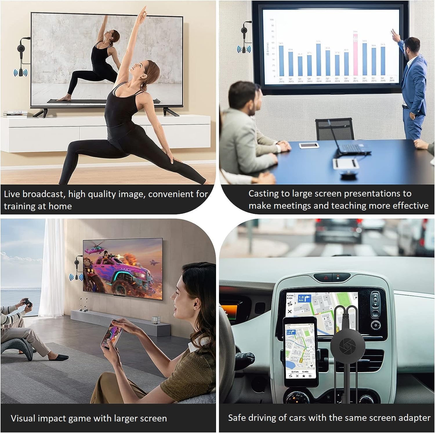 SmartSee Wireless HD Display Adapter WiFi Screen Cast Mirroring Media Streaming Dongle Receiver for Phone/PC/Tablet to HD Display TV Projector