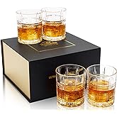 KANARS Crystal Whiskey Glasses - 10 Oz Rock Glasses in Luxury Gift Box - Set of 4 Lowball Bourbon Glass Tumbler for Birthday, Wedding Anniversary, Valentine's Day and Retirement